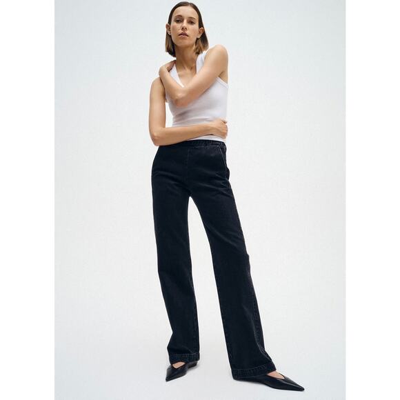 ENZA COSTA Cotton Denim Everywhere Pant Women XS Black Mid Rise Straight Pull On